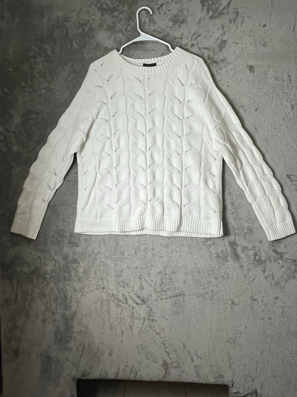 Eileen Fisher Organic Cotton Chunky Cable Knit Pointelle Sweater M Grandmacore